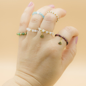 Ελαστικό δαχτυλίδι βεράκι με Jade (Πράσινο Νεφρίτη) και επίχρυσες ατσάλινε χάντρες - ημιπολύτιμες πέτρες, ατσάλι, boho, αυξομειούμενα - 3