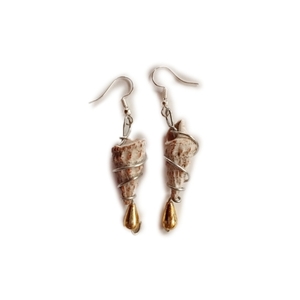 Σκουλαρίκια Κοχύλι Ασημένια με χάντρα - ασήμι, μακριά, μικρά, boho, γάντζος