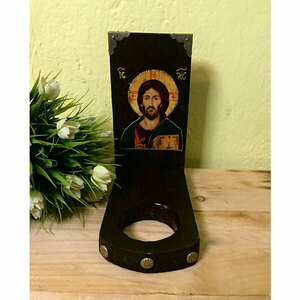 Χειροποίητη Επιτραπέζια Βάση Καντηλιού Με Εικόνα του Ιησού Χριστού Και Καντηλόκουπα - ξύλο, διακοσμητικά, εικόνες αγίων - 3