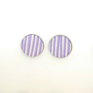 Leather Me Stripes Purple Pin Earring - δέρμα, μικρά, ατσάλι - 2