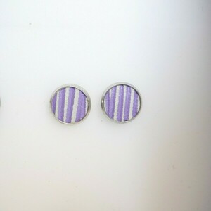 Leather Me Stripes Purple Pin Earring - δέρμα, μικρά, ατσάλι - 3