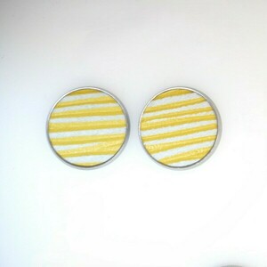 Leather Me Stripes Yellow Pin Earring - δέρμα, μικρά, ατσάλι - 2