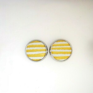 Leather Me Stripes Yellow Pin Earring - δέρμα, μικρά, ατσάλι - 3