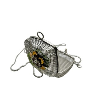 Τσάντα μικρή μεταλλική με πορτοκαλί λουλούδι. - νήμα, clutch, μέταλλο, μικρές - 3