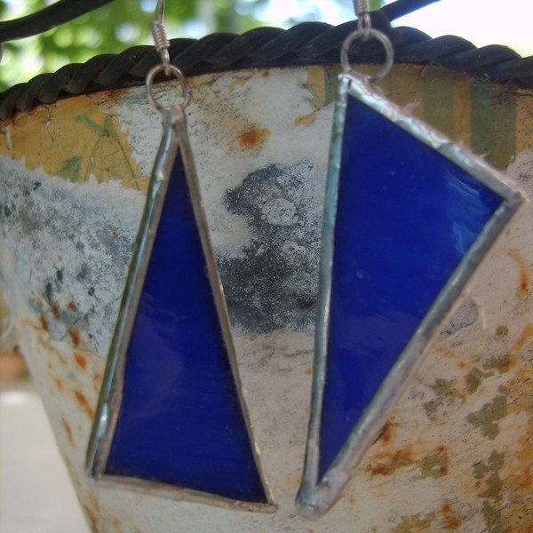 Τρίγωνα Μπλέ Βιτρώ - γυαλί, μοντέρνο, ασήμι 925 - 2