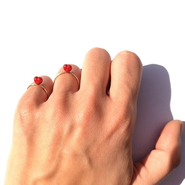 Be mine - δαχτυλίδι με κόκκινη καρδιά - fashion, επιχρυσωμένα, καρδιά, romantic, minimal, μικρά, σταθερά, δώρα αγίου βαλεντίνου - 5