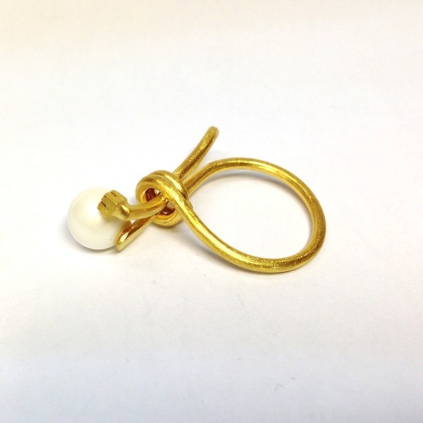 δαχτυλίδι φιογκάκι - design, μαργαριτάρι, επιχρυσωμένα, ασήμι 925, δαχτυλίδι, ζιργκόν, σταθερά - 2