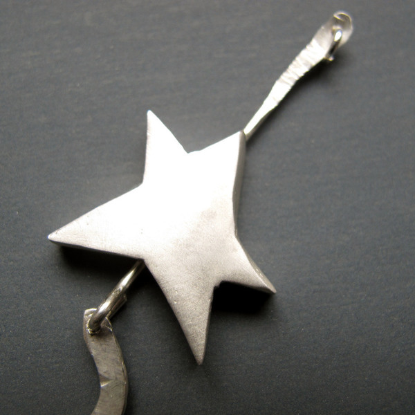 Geometric star necklace - sterling silver pendant - falling star pendant - statement, chic, fashion, charms, design, ασήμι 925, χειροποίητα - 2