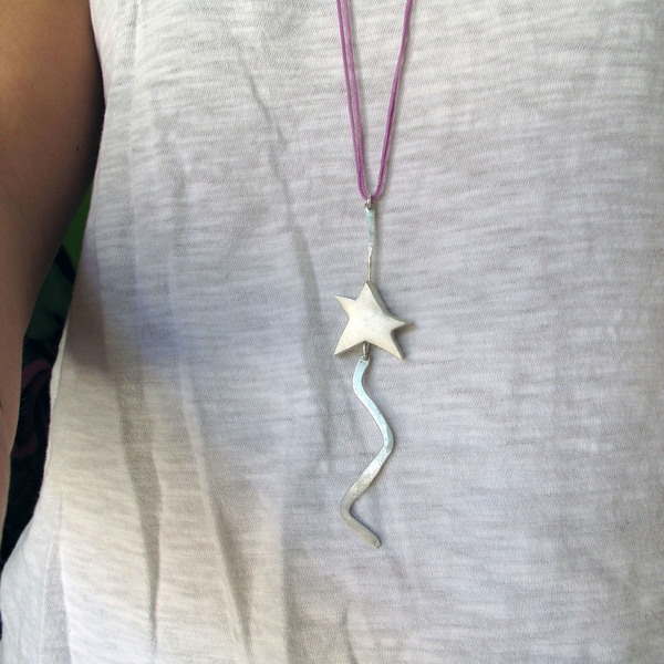 Geometric star necklace - sterling silver pendant - falling star pendant - statement, chic, fashion, charms, design, ασήμι 925, χειροποίητα