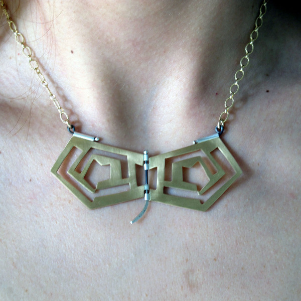 Architectural geometric butterfly necklace - gold plated sterling silver necklace - statement, fashion, design, επιχρυσωμένα, χειροποίητα