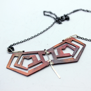 Architectural geometric butterfly necklace -sterling silver and copper necklace - statement, fashion, design, ασήμι 925, χαλκός, χειροποίητα