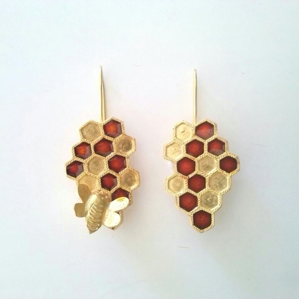 Honeycomb Earrings - επιχρυσωμένα, ορείχαλκος, σμάλτος