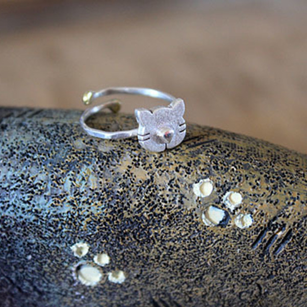 Ασημένιο δαχτυλίδι - Γατούλα - ασήμι, design, ασήμι 925, mini, χειροποίητα, μικρά, αυξομειούμενα - 2