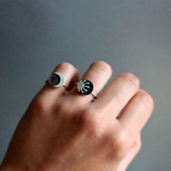 Ασημένια δαχτυλίδια - Ήλιος & Φεγγάρι - ήλιος, φεγγάρι, design, fashion, sexy, ασήμι 925, δώρα για γυναίκες, μικρά, σταθερά - 4