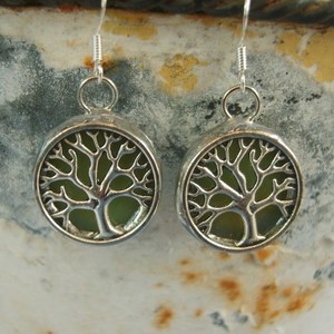 Δέντρο της Ζωής Σκουλαρίκια Βιτρώ - γυαλί, charms, ασήμι 925, δέντρα, διπλής όψης, χειροποίητα - 3