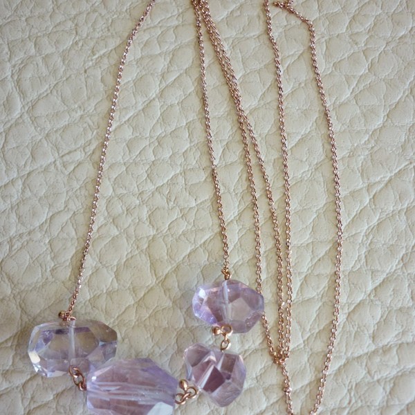 Amethyst "n" chain necklace - chic, αμέθυστος, επιχρυσωμένα - 2