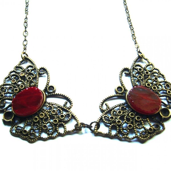Πεταλούδες Κολιέ με γυαλί Βιτρώ - chic, handmade, γυαλί, ορείχαλκος, ανοιξιάτικο, χειροποίητα, boho
