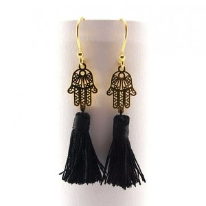 Hamsa Earrings - chic, fashion, charms, επιχρυσωμένα, με φούντες, μέταλλο, χειροποίητα, boho, ethnic