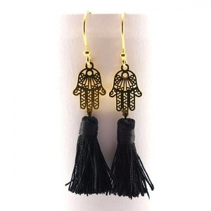 Hamsa Earrings - chic, fashion, charms, επιχρυσωμένα, με φούντες, μέταλλο, χειροποίητα, boho, ethnic - 2