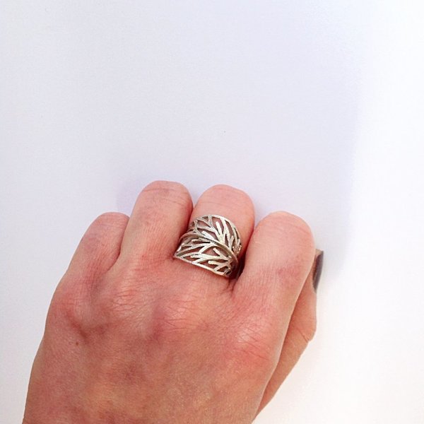 Leaf ring-Δαχτυλίδι Φύλλο από Ασήμι - επιχρυσωμένα, ασήμι 925, αυξομειούμενα - 5