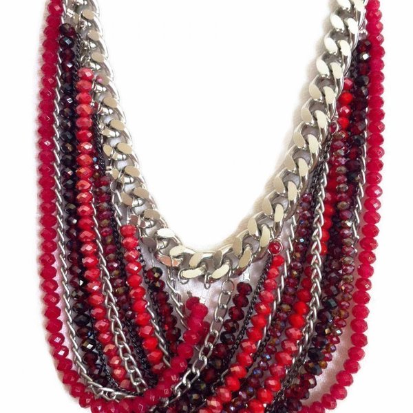 Red Oriental Necklace - αλυσίδες, chic, design, κρύσταλλα, χειροποίητα, boho