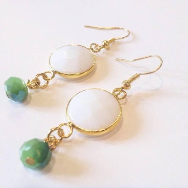 LARA ART White/mint Semi-precious stone earrings - ημιπολύτιμες πέτρες