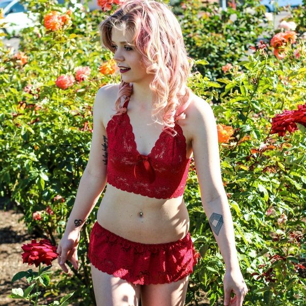Δαντελενιο skirted thong και soft bralette σετ - φιόγκος, γυναικεία, romantic, χειροποίητα, δαντέλα, σατέν, δώρα αγίου βαλεντίνου - 2