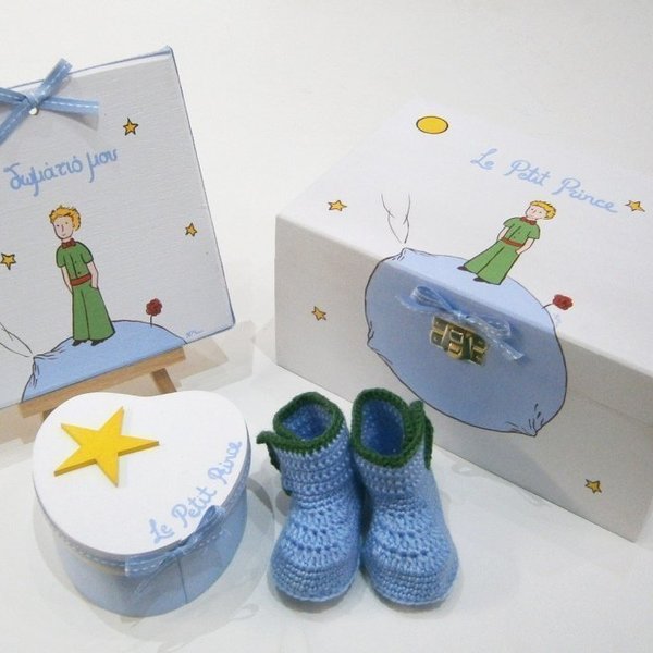 Σετ δώρου για νεογέννητο Μικρός Πρίγκιπας - μαλλί, ξύλο, ζωγραφισμένα στο χέρι, δώρο, κουτί, μικρός πρίγκιπας, ξύλινο, βρεφικά, για παιδιά