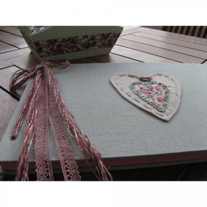 Βιβλίο ευχών Shabby Heart - μετάξι, βαμβάκι, δαντέλα, καρδιά, βαπτιστικά, κορδόνια, χειροποίητα, φλοράλ, romantic, βρεφικά