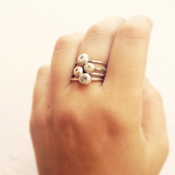 Personalized Pebble Ring | Set of 2 | Ασήμι 925 - statement, μοναδικό, chevalier, ασήμι 925, customized, χειροποίητα, δωράκι, personalised, boho, αυξομειούμενα - 4