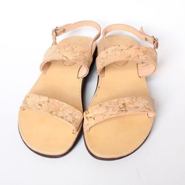Cork sandals - δέρμα, boho, φελλός, φλατ, slides - 2