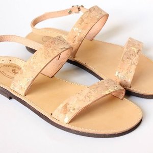 Cork sandals - slides, φλατ, δέρμα, boho, φελλός