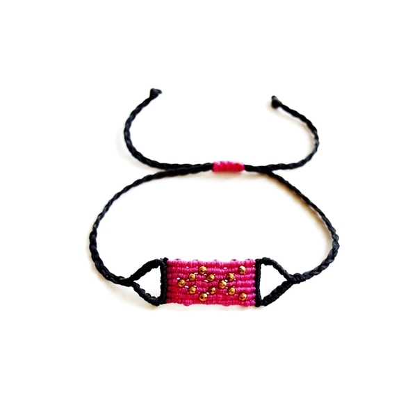 Awareness ribbon bracelet, μακραμε βραχιολια με αιματιτη - ημιπολύτιμες πέτρες, chic, κερωμένα κορδόνια, design, ιδιαίτερο, customized, αιματίτης, μακραμέ, κορδόνια, χειροποίητα, αυξομειούμενα - 4