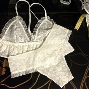 Δαντελένιο soft peplum bralette και V-thong σετ - handmade, δαντέλα, χειροποίητα, δώρα αγίου βαλεντίνου - 3