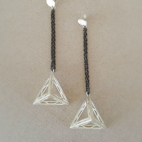 Triangle earrings - ασήμι 925, γεωμετρικά σχέδια, χειροποίητα, μακριά