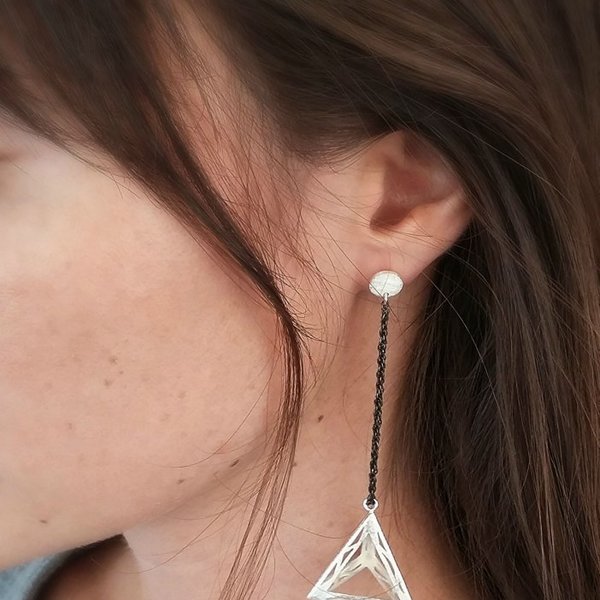 Triangle earrings - ασήμι 925, γεωμετρικά σχέδια, χειροποίητα, μακριά - 2