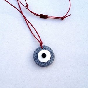 Evil eye long necklace - γούρι, μακρύ, πηλός, κορδόνια, χειροποίητα, μάτι, μακριά, αυξομειούμενα