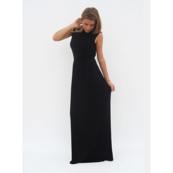 "Tinky" Black maxi dress - αμάνικο, γάμου - βάπτισης - 3