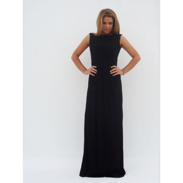 "Tinky" Black maxi dress - maxi, αμάνικο, γάμου - βάπτισης - 4