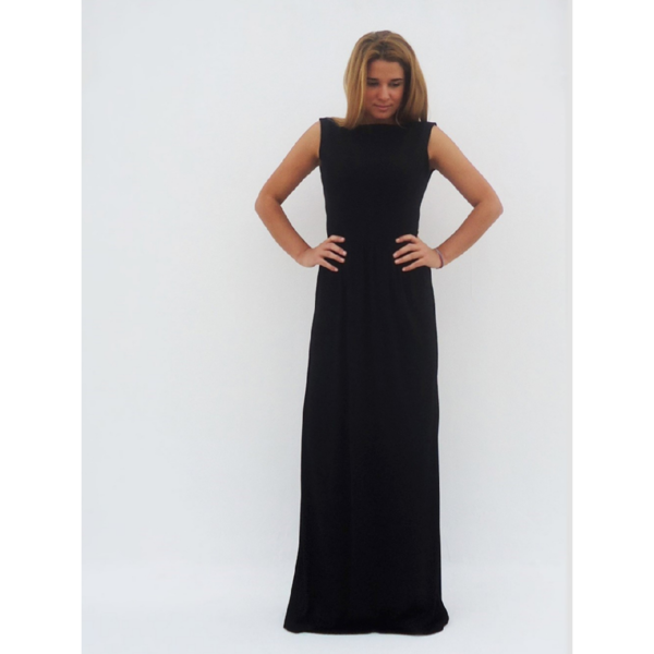 "Tinky" Black maxi dress - αμάνικο, γάμου - βάπτισης - 4