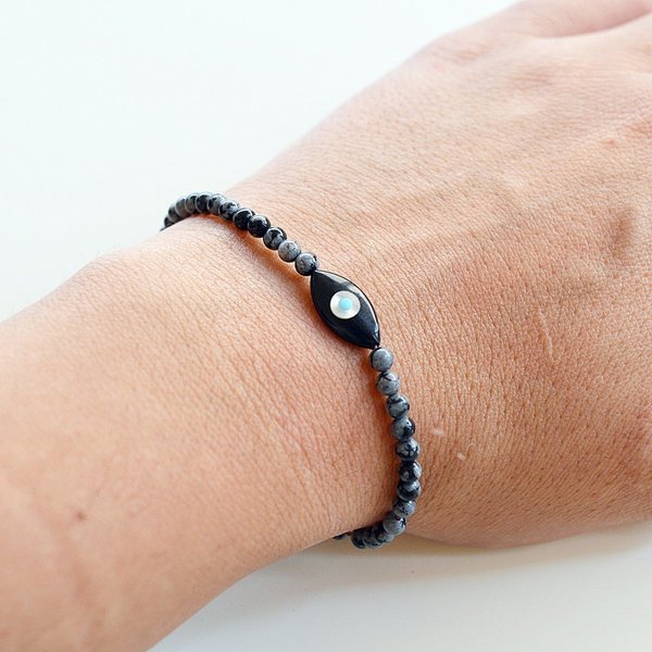 Mini evil eye - ημιπολύτιμες πέτρες, chic, handmade, fashion, κλασσικό, φίλντισι, γυναικεία, αγόρι, αιματίτης, χειροποίητα, μάτι, boho - 3