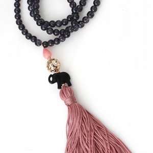 Boho dusty pink Necklace - μακρύ, με φούντες, ροζάριο, κρεμαστά