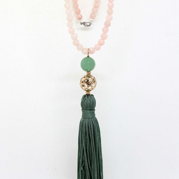 Olive Pink Necklace - μακρύ, με φούντες, ροζάριο, κρεμαστά