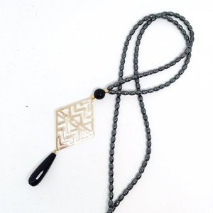 Geometric Teardrop Necklace - νεφρίτης, μακρύ, αιματίτης, κρεμαστά
