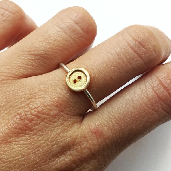 Κουμπάκι μικρό δαχτυλίδι, μπρούτζινο και ασήμι - 2
