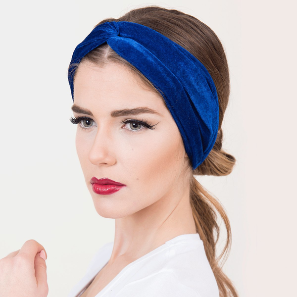 Blue velvet Headband - ύφασμα, κορδέλα, βελούδο, βελούδο
