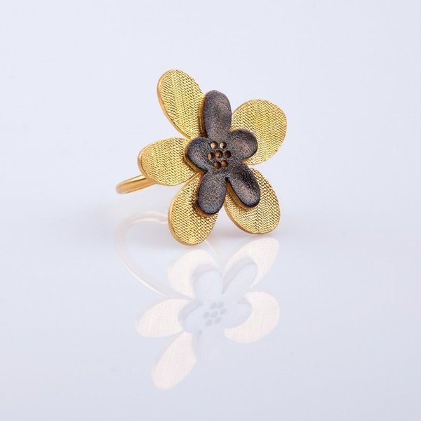Marguerite ring-Ασημένιο Δαχτυλίδι Λουλούδι - statement, επιχρυσωμένα, ασήμι 925, λουλούδια, χειροποίητα, φλοράλ, μεγάλα, επιροδιωμένα