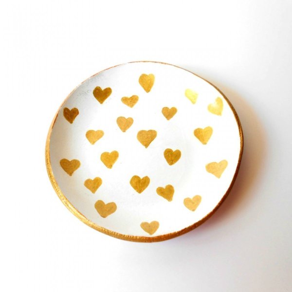 Golden heart jewelry dish - διακοσμητικό, mini, καρδιά, δώρο, διακόσμηση, πηλός, cute, χειροποίητα, δώρα γάμου, πρωτότυπα δώρα, πιατάκια & δίσκοι - 2