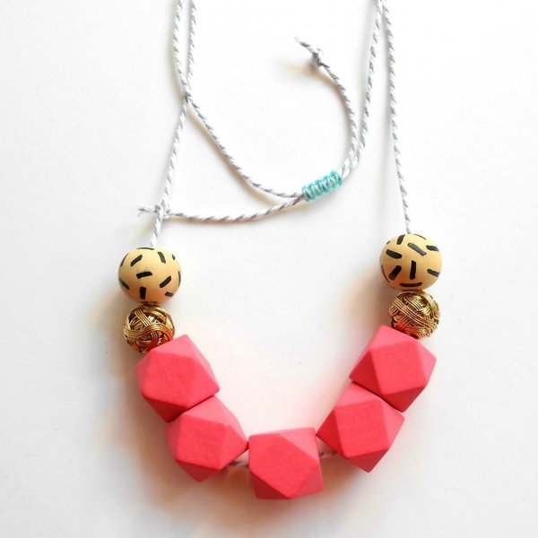 Mood booster necklace - ξύλο, γεωμετρικά σχέδια, χειροποίητα, χάντρες