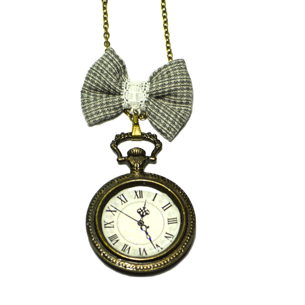 The Clock is Ticking - ύφασμα, ύφασμα, φιόγκος, δαντέλα, vintage, ιδιαίτερο, μοναδικό, ρολόι, μέταλλο, χειροποίητα, romantic, μακριά, μενταγιόν